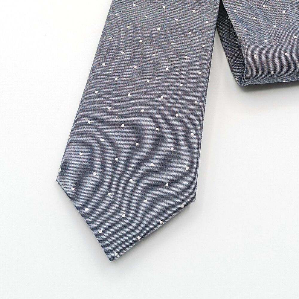 Esquire Gray Dot Tie Mens 59.5” Cotton Silk Blend Designer Skinny Preppy New